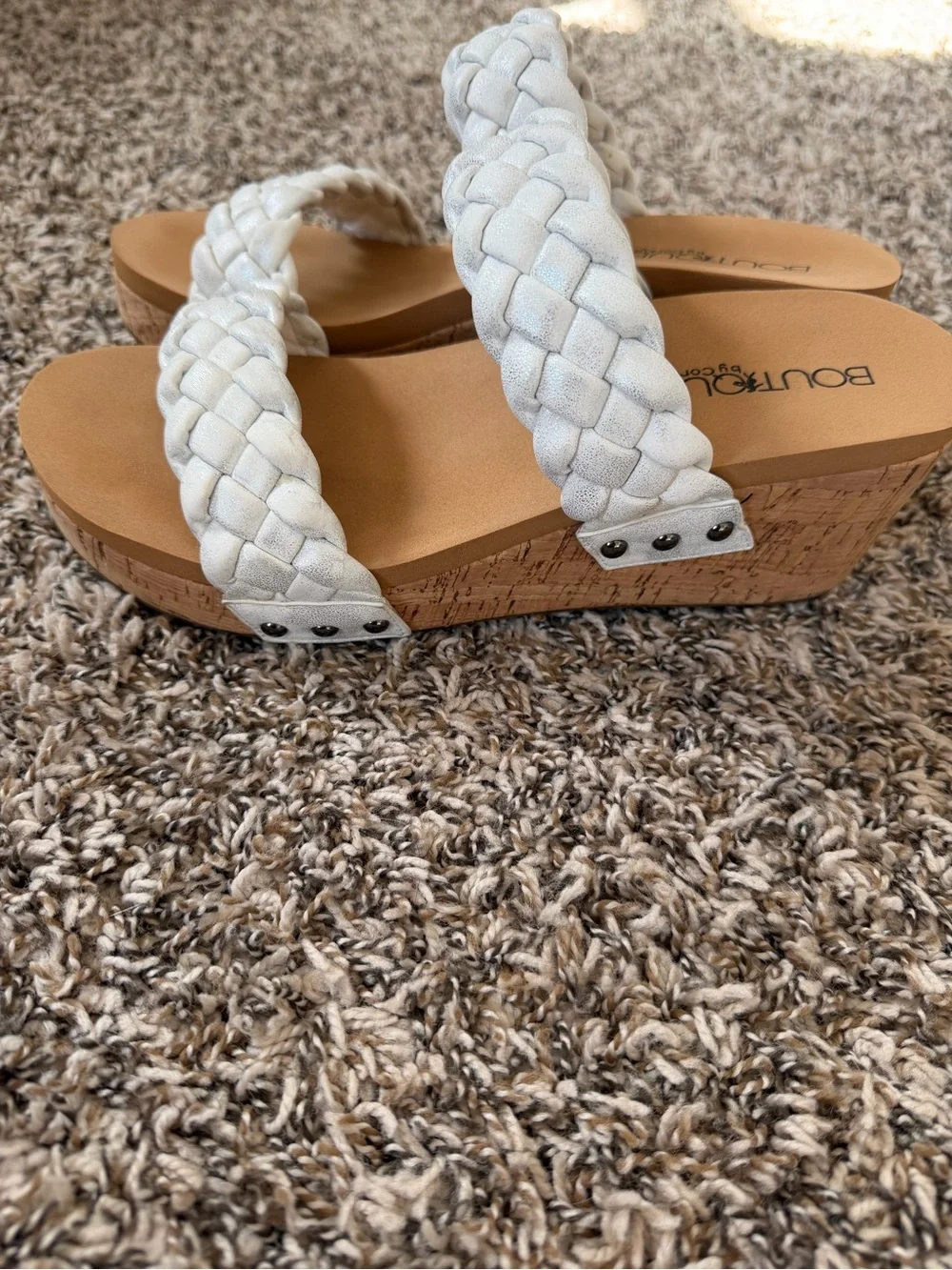 Boutique by Corkys White Braided Double-Strap Wedge Sandals